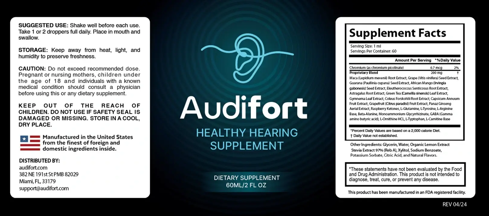 Audifort Supplement Facts Label