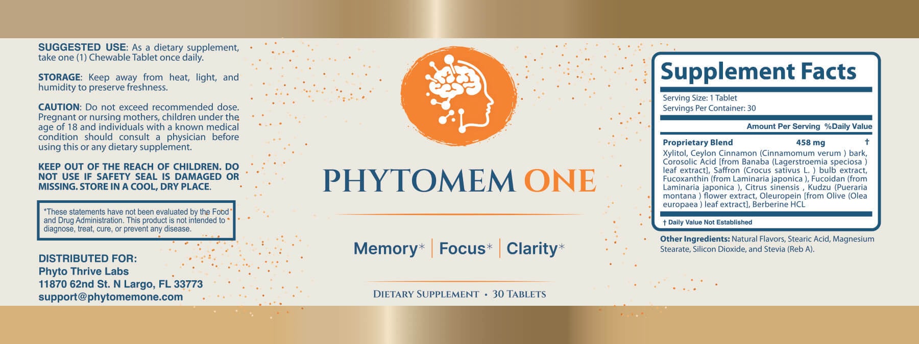 Phytomem One Supplement Facts Label